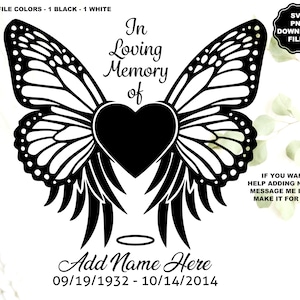 In liefdevolle herinnering Butterfly Angel Wings SVG, Angel Wings Heart Halo Butterfly Heaven Naam toevoegen Datum personaliseren, Decal Memorial T-Shirt Cricut