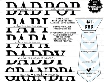 DAD Split Monogram svg, Daddy svg, Pop svg, Papa svg, Papi svg, Dad add kids names, Daddy add names, Father's Day svg Dad Father's Day Names
