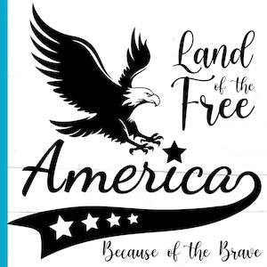 Tierra de los libres gracias al valiente águila americana SVG, America Retro Stars Svg, America Letters png, Archivo de corte, Camiseta, Cricut de sublimación