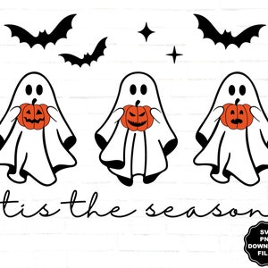 Geister halten Kürbisse SVG, Blatt Geister SVG, Geister Clipart, Halloween-Geister, Halloween Clipart, Dies ist die Staffel 3 Geister Fledermäuse PNG