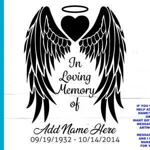 In Loving Memory Angel Wings SVG, Angel Wings Heart Halo, Add Name and Date, Personalize Angel Wings, Memorial Decal Memorial T-Shirt Cricut