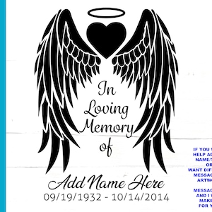 In Loving Memory Angel Wings SVG, Angel Wings Heart Halo, Add Name and Date, Personalize Angel Wings, Memorial Decal Memorial T-Shirt Cricut