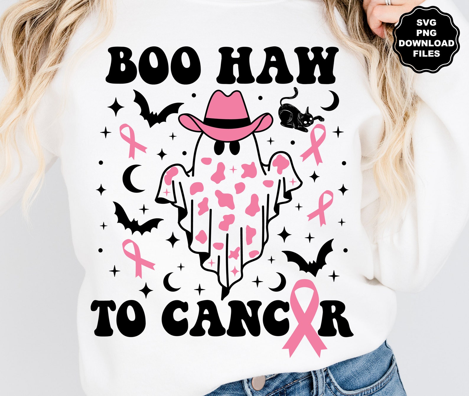Boo Haw to Cancer Ghost SVG, October Breast Cancer Awareness Month ...