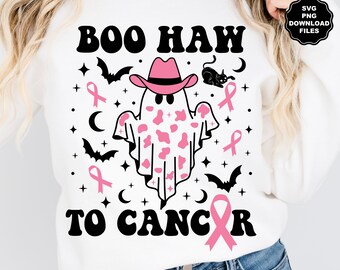 Boo Haw To Cancer Ghost SVG, October Breast Cancer Awareness Month, Pink Ribbon, Cancer T-Shirt Halloween T-Shirt Sublimation Cricut Decal