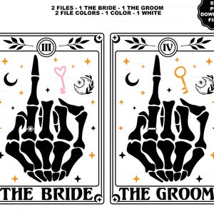 Die Braut Tarot-Karte SVG, Die Bräutigam Tarot-Karte SVG, Skelett Hand Ring, Braut Bräutigam Hochzeit T-Shirts Junggesellenparty Junggesellenparty PNG