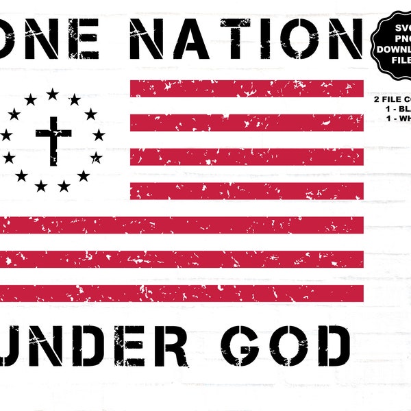 One Nation Under God American Flag Cross SVG, Patriotic, Distressed Christian TShirt, Faith Family, PNG Sublimation Cricut Silhouette, Decal