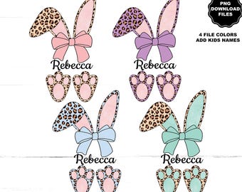 Easter PNG Bunny PNG Leopard Print Bunny Ears Bunny Feet Coquette Bow Bunny Ears Add Name Easter T-Shirt Easter Bunny T-Shirt