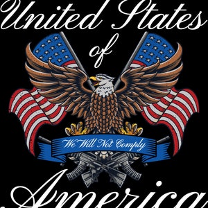 Vereinigte Staaten von Amerika Wir werden PNG nicht einhalten, Amerikanischer Adler, Waffen, Amerikanische Flagge, Trump, 1776, 4. Juli, 2. Änderung Freiheit