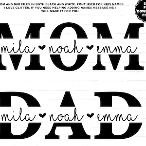 Moeder split monogram svg, vader split monogram, moeder voegt kindernamen toe, vader voegt kindernamen toe, Cricut, sublimatie, sticker