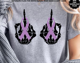Lila Band Skelett Mittelfinger SVG, Krebsbewusstsein, Scheiß Krebs SVG, Lila Band PNG, Krebs SVG, Krebs Lila Band Sublimation