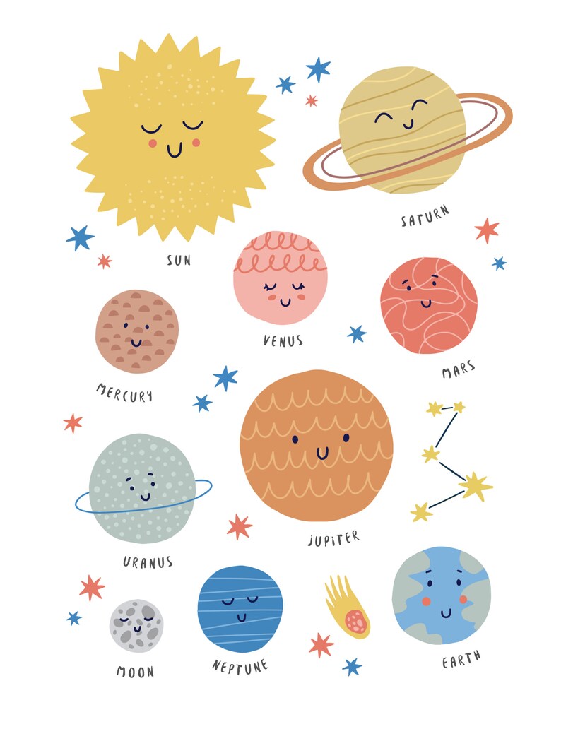 Cute Solar System Poster for Kids' Room - Etsy
