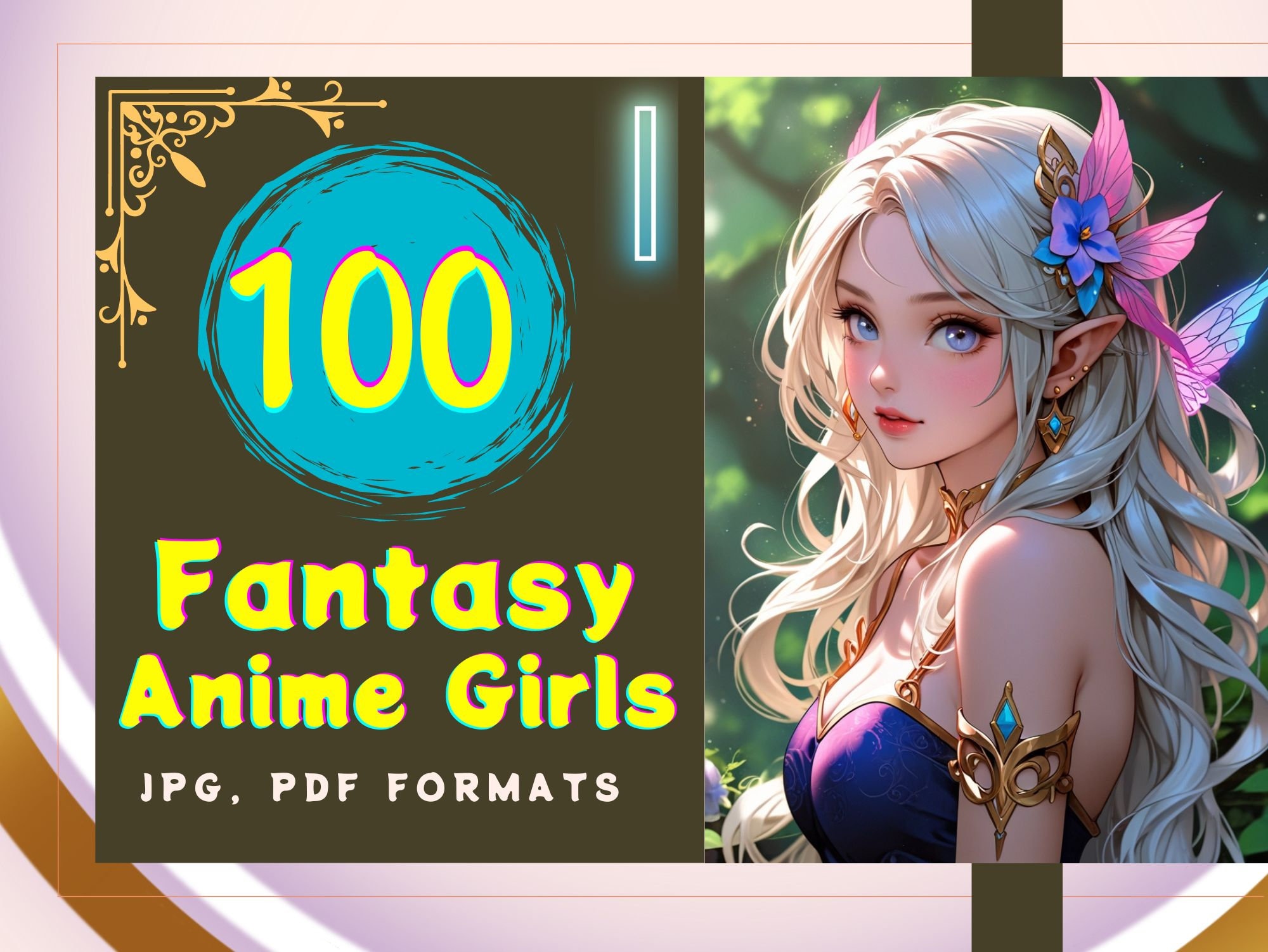 100 ファンタジーアニメの女の子、アニメアート、かわいい、アニメ