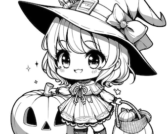 25 Chibi Witch Coloring Pages, halloween, witches, anime, kawaii, chibi style, girls, kids, toddlers, coloring pages, printables, jpg, pdf