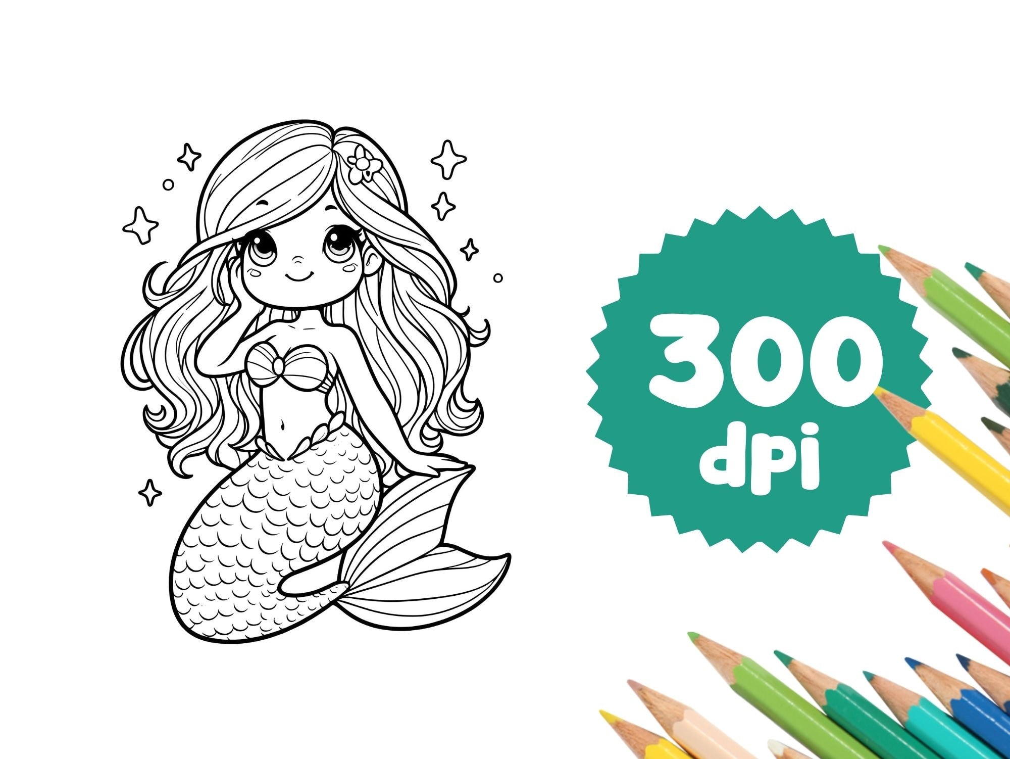 20 Cartoon Mermaid Coloring Pages - Etsy