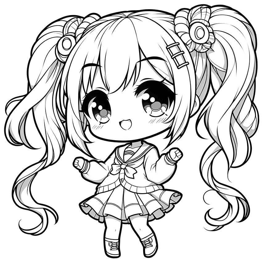 25 Chibi Girl Coloring Pages, anime girls, chibi style, girls, kids, toddlers, coloring pages, printables, jpg, pdf