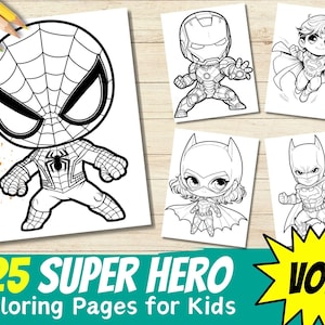 25 Páginas para colorir de super-heróis para crianças Vol. 1, super-heróis, personagens, crianças, heróis de ação, desenhos animados, páginas para colorir, imprimíveis, jpg, pdf