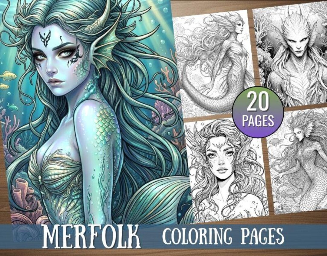 20 Merfolk Coloring Pages, Digital Download, Merfolks, Fantasy ...