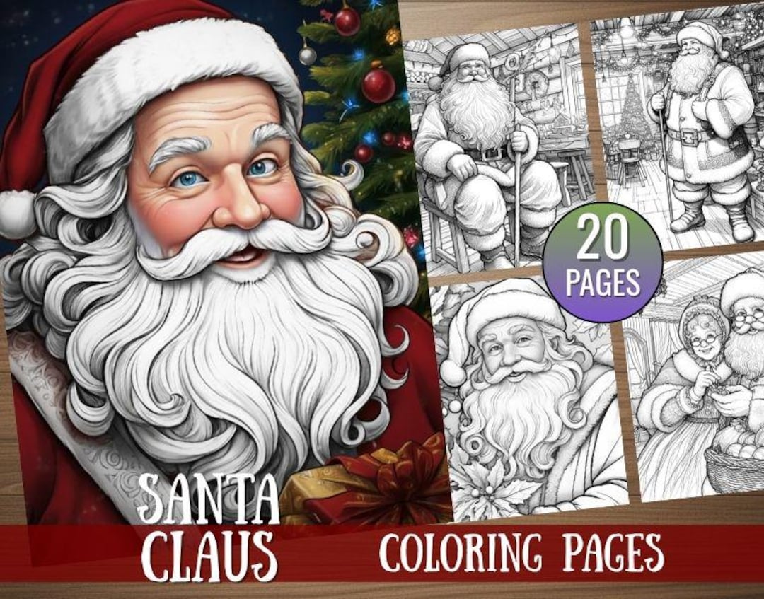 Santa To Color 20 Santa Claus Coloring Pages, Digital Download, Christmas, Santa Claus ...