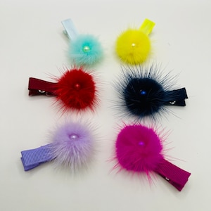 Fully lined baby Hair Clips pompom, Toddler Hair Clips, Girl Hair Clips Accessory, No slip hair clips, Gift for Girls and Baby, pom pom clip