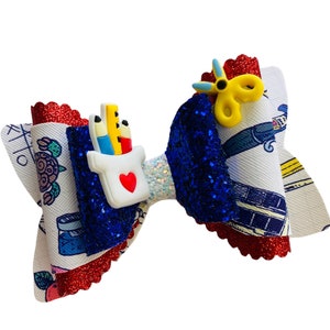 Back to School Hair Bow, 4.5” Faux Leather HairBow, Kindergarten Bow, HairBow for Girl & Toddler, School Snap Clips