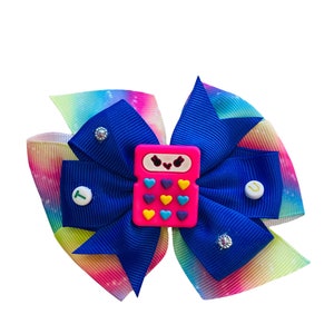 Back to School Hair Bow Clips, Tie Dye Grosgrain Ribbons HairBow, Kindergarten Bow, Blue Hair Bow for Girl & Toddler, School Snap Clips