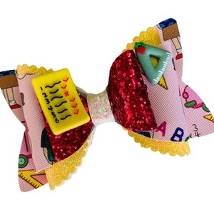 Back to School Hair Bow, 4.5” Faux Leather HairBow, Kindergarten Bow, HairBow for Girl & Toddler, School Snap Clips