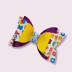 Back to School Hair Bow Clips, 4.5” Faux Leather HairBow, Kindergarten Bow, Hair Bow for Girl & Toddler, School Snap Clips