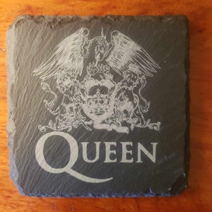 Queen Logo - Laser Etched Slate Coaster - 10cm - New Improved Version