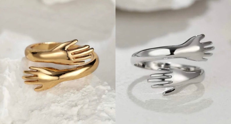 18k Gold Hand Hugging Ring, Silver Hand Hugging Ring, Hand Huggi 18k Gold Hand Hugging Ring, Silver Hand Hugging Ring, Hand Huggi