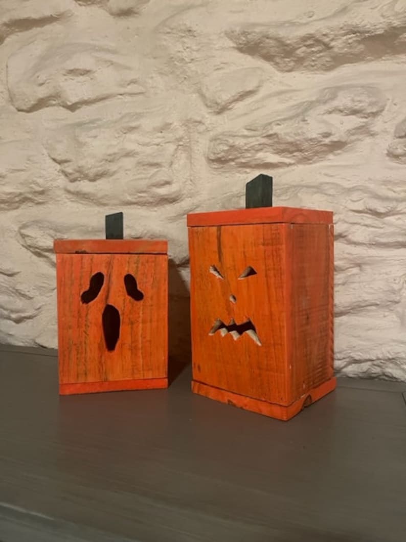Rustic Wooden Jack-o-lantern Halloween Decor Wood Pumpkin LED Lights ...