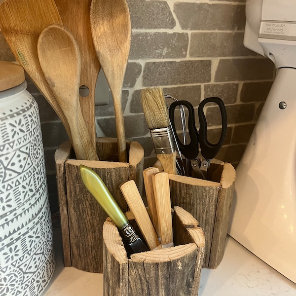 Rustic kitchen storage utensil organizer Reclaimed Wood boho style wooden container desk storage barn wood box Desk organization storage bin