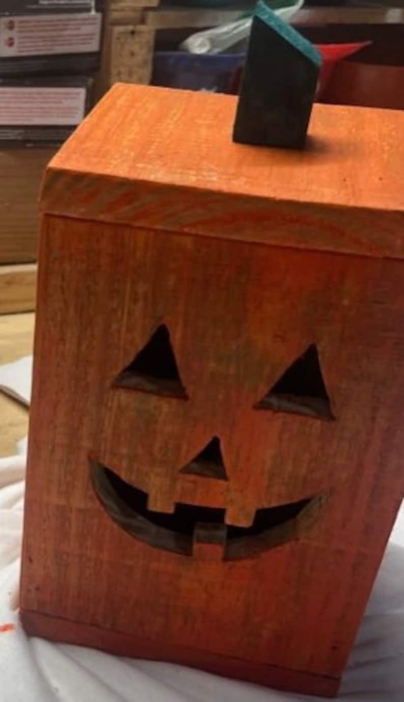 Rustic Wooden Jack-o-lantern Halloween Decor Wood Pumpkin LED Lights ...