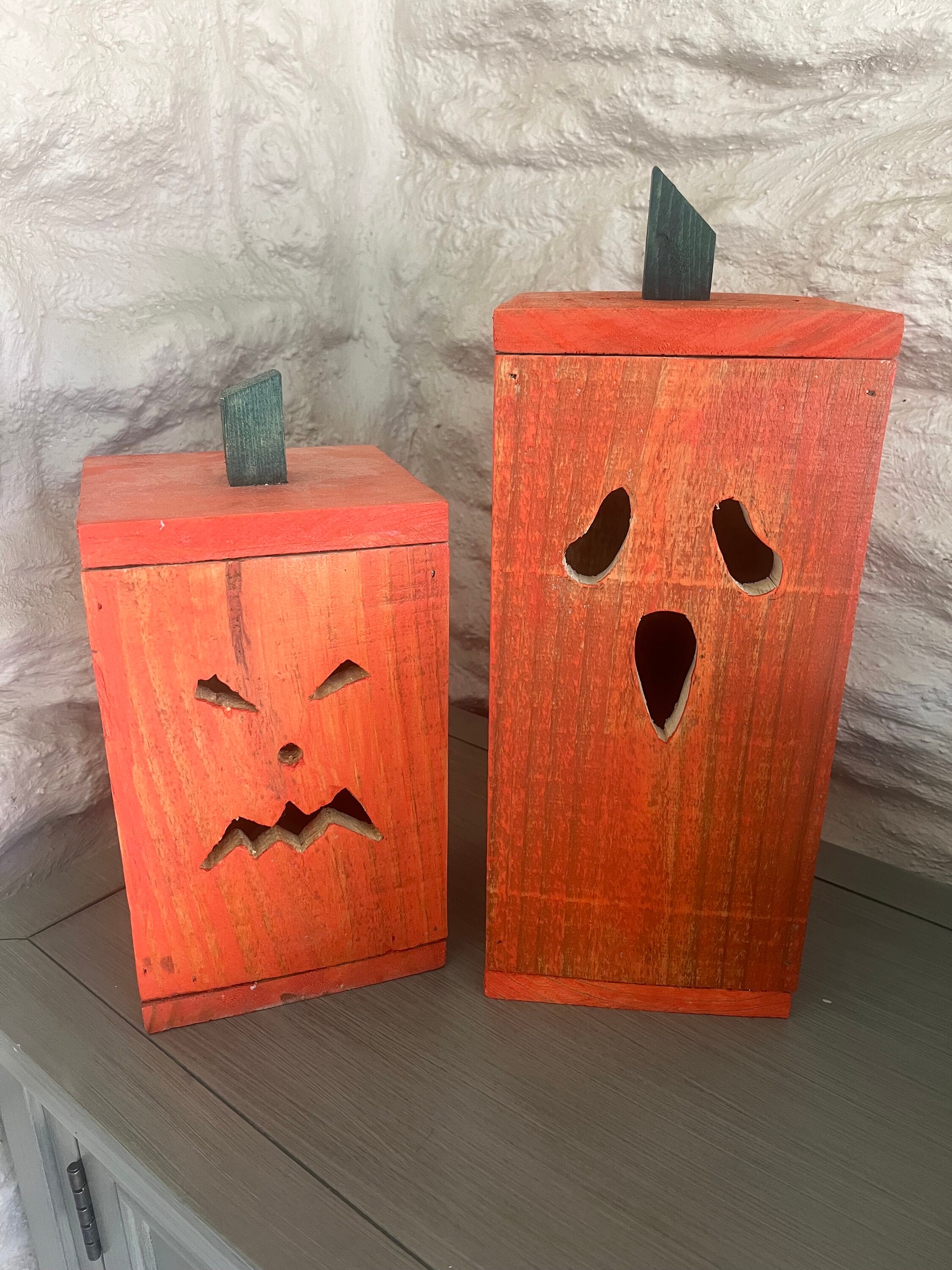 Rustic Wooden Jack-o-lantern Halloween Decor Wood Pumpkin LED Lights - Etsy