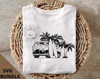 Surfen Van svg | Vintage zomer voertuig clipart | Palm Beach-snijbestand | Surfplanksjabloon | Hallo Summer Vibes-bestand gesneden | Zoutleven