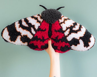 PILLOW MOTH ARCTIA punchneedle embroidery, living room decor pillow, bug inspired by nature