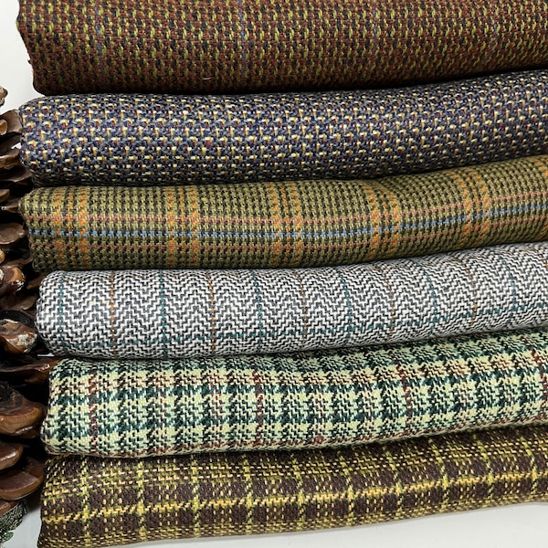 Wool Blend Plaid Fabric, Wide 62inc, 6 Different Patterns, Tweed, Jackets, Skirt, vest, Poncho, Coat, suit, blanket scarves, 260gsm,