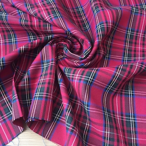 Christmas magenta Plaid fabric, wide 59", fusia, scottish tartan, Plaid pattern, polyviscose, poncho, napkin, vest, trousers, curtain