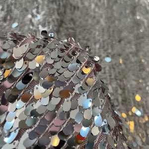 Party supply, for dress, iridescent Oval Tear, Mini Drop Sequins, 2 Way Stretch, Mermaid Sequin Fabric, Silver Shiny, party chair covers,