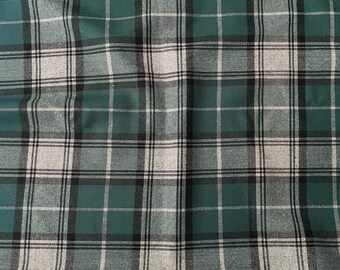Green Gray Plaid Fabric, Wide 59in, 230gsm, Tartan, Polyviscose, Vintage Dress, Jackets, Poncho, Napkins, Tie, hat, scarf retro, vest,