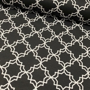 Upholstery canvas fabric, wide 1.96 yards, Water and oil repellent, moroccan tile, black white home decor, garden, livingroom, tablecloth
