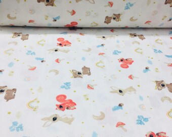 Cotton baby flannel, wide 2.62 yard, squirrel printed fabric, rabbit printed, Turkish cotton flannel, printed flannel fabric, naturel fabric