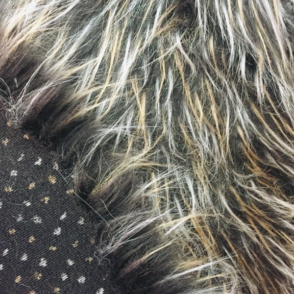 Black Shaggy fabric, wide 150cm, long pile faux fur, one sided fur, Black white blond premium quality fauxfur, spike, fursuit, photo prop,