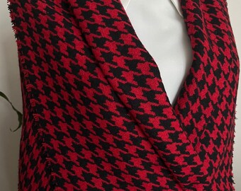 Blood Red Houndstooth, Winter Fabric, 380gsm, Wide 1.64yard, Tweed Wool Blend Red Black, Skirt, Vest, Tops, Cardigan, Poncho, Coat, scarves,