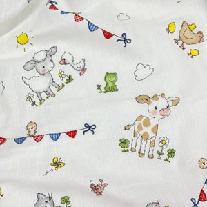 Cute Farm print double gauze, wide 66inc, baby muslin fabric, bathrobe fabric, organic Baby Fabric, double Gauze Fabric, 100% Natural Cotton
