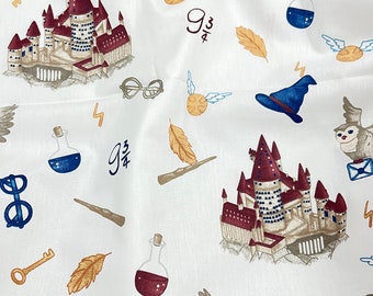 Premium White Cotton Fabric, wide 94inc, Magical symbol, 100% Cotton, Modern Nursery, home decor, 96gsm, bedlinen, pillow, sheet, blanket