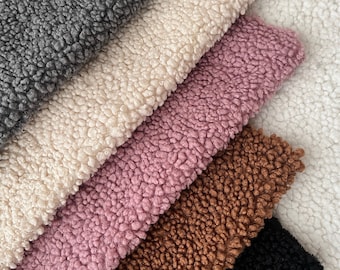 Teddy Boucle fabric, wide 62", Fluffy curled Sherpa plush, Coat and upholstery Fabric, soft warm pillow, stuffed toys, pouf cover, 430 gsm