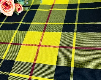 Macleod Tartan Fabric, Wide 1.64yard, scottish tartan, Plaid pattern, Soft Polyviscose, Black Yellow Plaid Fabric, Scarf, Shirt, vest, suit