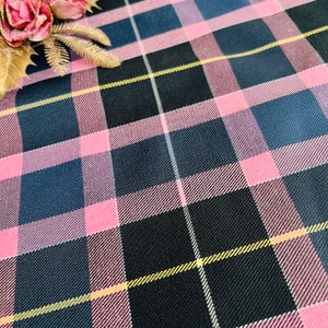 Magenta Plaid Tartan Fabric, wide 1.64yard, Plaid pattern, polyviscose pink navy blue plaid fabric, jackets, poncho, napkins, skirt, vest,