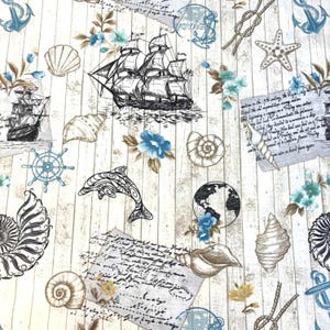 Upholstery Canvas Fabric, 70inc Wide, Nautical Theme Duck Fabric, Coastal Pattern Fabric, Durable Water-Resistant Cotton Blend, Beach Decor
