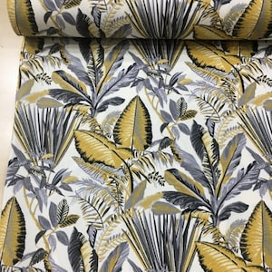 Upholstery canvas fabric, wide 1.96 yards, Water and oil repellent, Mustard Leaves pattern, drapery, tablecloth, modern garden decoration,